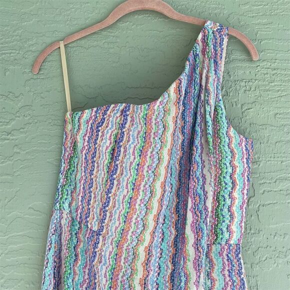 BCBGMaxAzria One Shoulder Maxi Dress Size 2 Multicolor Hi-Low Hem Stripe - Picture 7 of 12